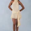Rochie mini Carolina cu gât halter, culoare galben unt