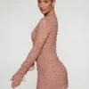 Rochie mini Chelsea cu decupaj în A și ornamente, în culoarea bej