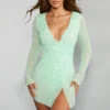 Rochie mini Chelsea cu decupaje, croi în A, în nuanța mentă
