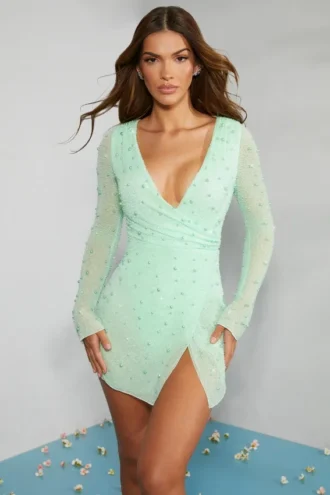 Rochie mini Chelsea cu decupaje, croi în A, în nuanța mentă Rochie mini Chelsea cu decupaje, croi în A, în nuanța mentă