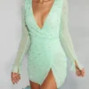 Rochie mini Chelsea cu decupaje, croi în A, în nuanța mentă