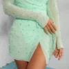 Rochie mini Chelsea cu decupaje, croi în A, în nuanța mentă