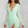 Rochie mini Chelsea cu decupaje, croi în A, în nuanța mentă