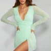 Rochie mini Chelsea cu decupaje, croi în A, în nuanța mentă
