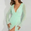 Rochie mini Chelsea cu decupaje, croi în A, în nuanța mentă
