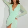 Rochie mini Chelsea cu decupaje, croi în A, în nuanța mentă