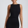 Rochie mini Coa din modal, cu guler înalt și spate decupat, în negru