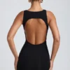 Rochie mini Coa din modal, cu guler înalt și spate decupat, în negru