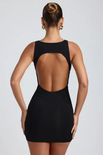 Rochie mini Coa din modal, cu guler înalt și spate decupat, în negru Rochie mini Coa din modal, cu guler înalt și spate decupat, în negru