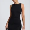 Rochie mini Coa din modal, cu guler înalt și spate decupat, în negru