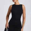 Rochie mini Coa din modal, cu guler înalt și spate decupat, în negru
