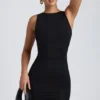 Rochie mini Coa din modal, cu guler înalt și spate decupat, în negru