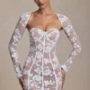 Rochie mini corset Andreia cu detalii din dantelă, albă