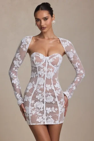 Rochie mini corset Andreia cu detalii din dantelă, albă Rochie mini corset Andreia cu detalii din dantelă, albă