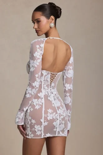 Rochie mini corset Andreia cu detalii din dantelă, albă Rochie mini corset Andreia cu detalii din dantelă, albă