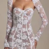 Rochie mini corset Andreia cu detalii din dantelă, albă