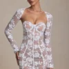 Rochie mini corset Andreia cu detalii din dantelă, albă