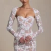 Rochie mini corset Andreia cu detalii din dantelă, albă