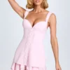 Rochie mini corset Cassandra cu volane și detalii cu nasturi, în nuanța Blush