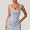 Rochie mini corset cu aplicații decorative Briar în albastru cer