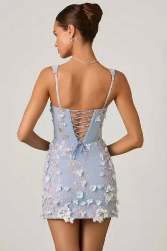Rochie mini corset cu aplicații decorative Briar în albastru cer Rochie mini corset cu aplicații decorative Briar în albastru cer