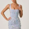 Rochie mini corset cu aplicații decorative Briar în albastru cer