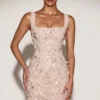 Rochie mini corset cu aplicații decorative Briar în culoarea auriu pal