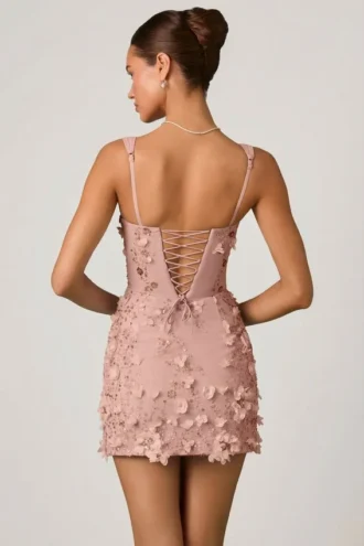 Rochie mini corset cu aplicații decorative Briar, în nuanța Dusty Rose Rochie mini corset cu aplicații decorative Briar, în nuanța Dusty Rose