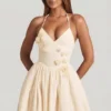 Rochie mini corset cu aplicații florale și gât halter Augusta, culoare ivoriu