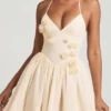 Rochie mini corset cu aplicații florale și gât halter Augusta, culoare ivoriu