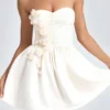 Rochie mini corset cu aplicații florale Mirabelle Bandeau, de culoare ivoriu