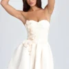 Rochie mini corset cu aplicații florale Mirabelle Bandeau, de culoare ivoriu