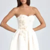 Rochie mini corset cu aplicații florale Mirabelle Bandeau, de culoare ivoriu