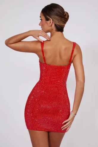 Rochie mini corset cu decolteu în formă de inimă și ornamente Ines, în roșu aprins Rochie mini corset cu decolteu în formă de inimă și ornamente Ines, în roșu aprins
