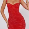 Rochie mini corset cu decolteu în formă de inimă și ornamente Ines, în roșu aprins
