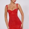 Rochie mini corset cu decolteu în formă de inimă și ornamente Ines, în roșu aprins