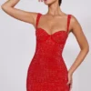 Rochie mini corset cu decolteu în formă de inimă și ornamente Ines, în roșu aprins