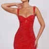 Rochie mini corset cu decolteu în formă de inimă și ornamente Ines, în roșu aprins