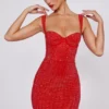 Rochie mini corset cu decolteu în formă de inimă și ornamente Ines, în roșu aprins