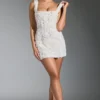 Rochie mini corset cu decolteu pătrat și aplicații florale Posy, în culoarea alb