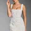 Rochie mini corset cu decolteu pătrat și aplicații florale Posy, în culoarea alb