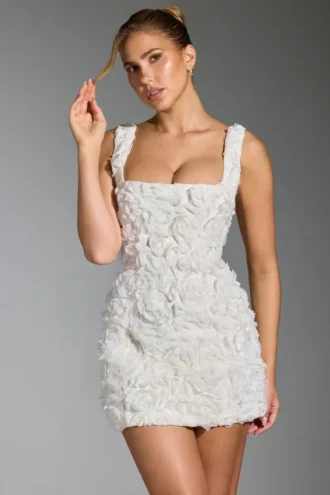 Rochie mini corset cu decolteu pătrat și aplicații florale Posy, în culoarea alb Rochie mini corset cu decolteu pătrat și aplicații florale Posy, în culoarea alb