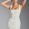 Rochie mini corset cu decolteu pătrat și aplicații florale Posy, în culoarea alb