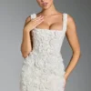 Rochie mini corset cu decolteu pătrat și aplicații florale Posy, în culoarea alb