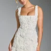 Rochie mini corset cu decolteu pătrat și aplicații florale Posy, în culoarea alb