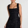 Rochie mini corset cu decolteu pătrat și aplicații florale Posy, negru Rochie mini corset cu decolteu pătrat și aplicații florale Posy, negru