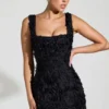 Rochie mini corset cu decolteu pătrat și aplicații florale Posy, negru Rochie mini corset cu decolteu pătrat și aplicații florale Posy, negru