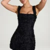 Rochie mini corset cu decolteu pătrat și aplicații florale Posy, negru Rochie mini corset cu decolteu pătrat și aplicații florale Posy, negru