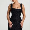 Rochie mini corset cu decolteu pătrat și aplicații florale Posy, negru Rochie mini corset cu decolteu pătrat și aplicații florale Posy, negru