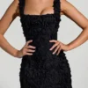 Rochie mini corset cu decolteu pătrat și aplicații florale Posy, negru Rochie mini corset cu decolteu pătrat și aplicații florale Posy, negru
